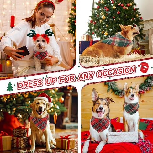 Vivifying Dog Christmas Bandana with Tassels Edges, 2 Pack Classic Plaid Triangle Pet Apparel & Accessories, Funny Holiday Dog Scarf Costume for Photo Prop, and Party Decor (X-Large, Red&Green) in Saudi Arabia