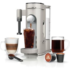 Ninja Pod & Grounds Specialty Single-Serve Coffee Maker, K-Cup Pod Compatible, Brews Grounds, Compact Design, Built-In Milk Frother, 56-oz. Reservoir, 6-oz. Cup to 24-oz. Mug Sizes, Stone, PB051ST