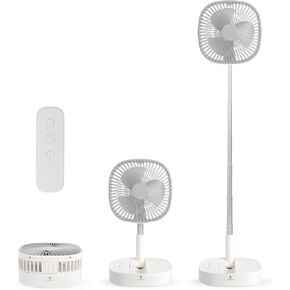 Magesh Oscillating Pedestal Foldable Desk and Floor Fan, Table Fan,Wireless Remote Control Telescopic 4 Speed Quiet Timer Fan for Bedroom Camping (White)