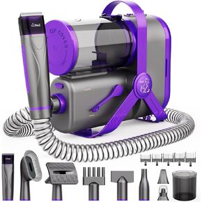 XiaZ Dog Grooming Kit, 14 Kpa Pet Grooming Vacuum Dryer with Clipper, Nail Grinder and Paw Trimmer, Hair Vacuum Groomer for Shedding Blowing Trimming Pet's Hair, 10 Grooming Tools, Low-Noise, Purple in Kuwait