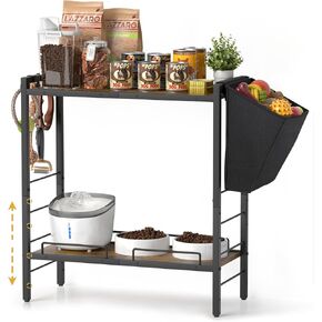 Elevated Dog Bowls, 23"D x11"W Large Raised Dog Bowl Stand with Dog Toy Basket Bin, 4 Height Adjustable Dog Feeding Station Food Bowl Holder Cabinet Pet Storage Organizer for Medium Small Dogs Cats