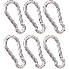 Oval Carabiner Stainless Steel - Small Strong Metal Multitool Carabiner Heavy Duty for Hammocks, Keys, Hanging (6 Pcs)