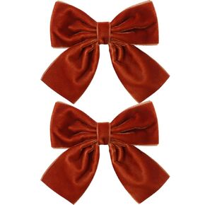 2PCS Velvet Hair Bows Hair Clips, Handmade Alligator Hair Pins, Ponytail Holder Accessories Sides Metal Hair Bow Barrettes Hair Accessories for Women Girls Toddlers Teens (Red-A)
