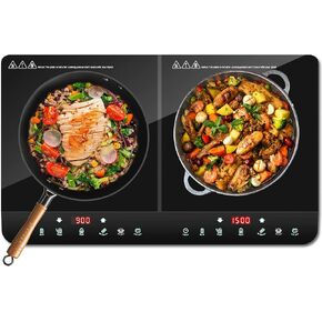 Induction Cooktop 2 Burner,1500W Double Induction Cooktop with LED Sensor Touch Screen 7 Temperature 5 Power Setting 120V 2 Burner Electric Induction Cooktop