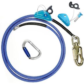 Flipline Kit, Steel Wire Core Climbing Kit, Climbing Harness, Adjustable Tree Lanyard W/carabeaner,Detachable Rope Grab,Steel Swivel Snap,for Fall Protection,Arborist, Tree Climbers (1/2x10ft,Blue)