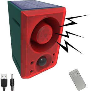 Solar Motion Sensor Sound Alarm for Outdoor- Adjustable Volume Recording Function - 130db Sound Security Siren and 6LED Flashing Warning Strobe Light for Home-Villa-Farm-Barn