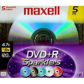 Maxell DVD+R Sparklers 5 ألوان متنوعة 4.7 جيجابايت 8X 120 دقيقة in Kuwait