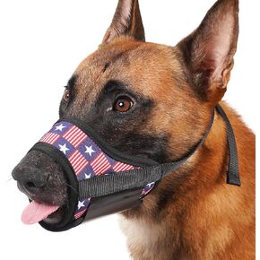 LUCKYPAW Dog Muzzle for Small Medium Large Dogs, Soft Muzzle for Dogs to Prevent Biting Chewing, German Shepherd Muzzle with National Flag Pattern and Hook and Loop, Allows Panting Drinking (L, Flag)