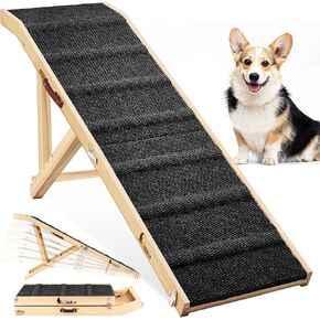 𝟮𝟬𝟮𝟰 𝐔𝐩𝐠𝐫𝐚𝐝𝐞𝐝 Dog Ramp for Bed, 64" Long Foldable Pet Ramp for Small Large Dogs Cats, Dog Ramps for High Beds Car, High Traction with Platform 6 Adjustable Heights 24" to 30" Up to 220LBS