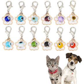 12pcs Cat Dog Charms Pendant 3 Styles Paw Heart Crown Pet Collar Pendants Alloy Rhinestone Key Chain Glitter with Carabiner Jewelry Clip-on Charms for Bag Necklace Bracelet Home Decor