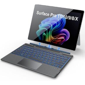 OMOTON Keyboard for Surface Pro 11/10/9/8/X, Bluetooth Surface Pro Type Cover, 7-Color Backlit, Ultra-Slim Wireless Keyboard with Touchpad & Pencil Holder, Built-in Rechargeable Battery (Deep Grey)