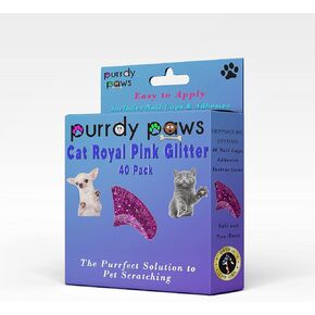 Purrdy Paws 40 Pack Soft Nail Caps for Cat Claws Royal Pink Glitter Kitten