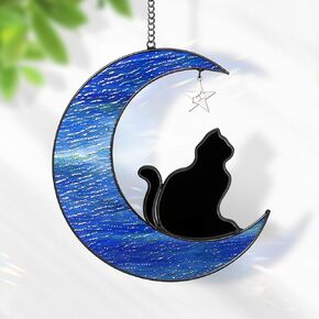 الكلب على القمر suncatchers، نافذة الزجاج الملون شنقا الكلب الأسود زخرفة الكلب الهدايا التذكارية لمحبي الكلاب، الزجاج الملون الكلب ديكور suncatchers للنوافذ معلقة لتذكر أحب الكلب