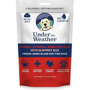 Under the Weather Bland Diet for Dogs | Easy to Digest Stomach Support for Sick Dogs | Contains Electrolytes, Gluten-Free, All Natural | 1 Pack - Turkey, Oatmeal, Sweet Potato & Slippery Elm - 6oz