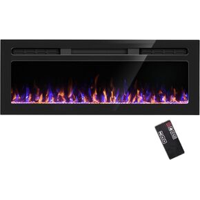 31 inch Electric Fireplace, Wall Mounted and Recessed Fireplace Linear Fireplace Insert with Remote Control, Adjustable Flame Colors, Timer,750w/1500w, Black