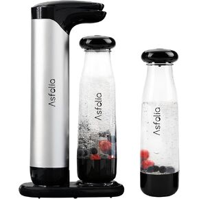 Sparkling Water Maker, Carbonates Any Drinks, Soda Maker with 2x 1L Carbonating Bottles, Compatible 60L CO2 Cylinders (Not Included), Enhances Flavor, Easy-to-Clean Soda Machine (Silver)