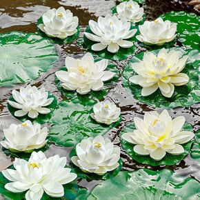 19pcs Realistic Floating Foam Lotus Flowers and Lotus Leaves, Artificial Lotus Flowers Water Lilies for Pond Pool, 4" and 6" Large Beautiful Lifelike Water Lilies for Fountain Garden Decoration