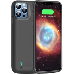 Battery Case for iPhone 12 Pro Max & iPhone 13 Pro Max, 6000mAh Rechargeable Extended Battery Charging/Charger Case, Add 100% Extra Juice, Support Wire Headphones (6.7 inch) Black