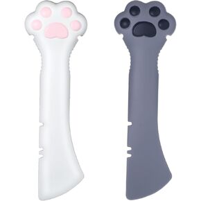 2 Pack Cat Food Spoon Cat Can Opener And Spoon Cat Food Spatula Paw Spoon Open Can With Spoon Silicone Pet Food Can Opener Spatula Scoop Mixing Spoons for Cat Dog with Mini Spatula (Gray White)