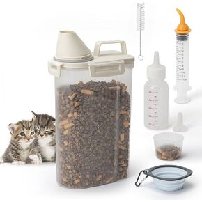 Pet Food Storage Containers- Cat Food Container Airtight, Dog Food Container Small, Bird Seed Storage Container- Pet Food Container with Measuring Cups&Puppy/Kitten Essentials, Holds up to 4lb
