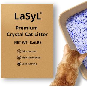 LaSyL Premium Crystal Cat Litter - 8.6 lb, Two Months Lasting - Superior Odor Control & Absorption, Non-Clumping, Low Tracking Silica Gel Safe for Pet, White & Blue (2 Bags of 4.3 lb)