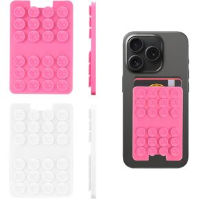 2 Pcs Self Adhesive Phone Case Sticky Grip Multi-Purpose Silicone phone pocket Sticky Thing for Back Of phone case wallet Strong Hold Suction Cup for Phone Mobile Devices(Pink, White)