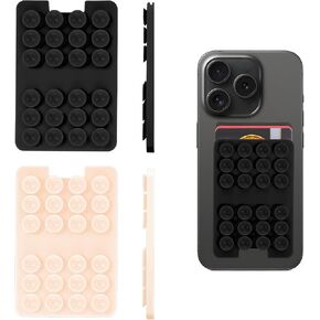 2 Pcs Self Adhesive Phone Case Sticky Grip Multi-Purpose Silicone phone pocket Sticky Thing for Back Of phone case wallet Strong Hold Suction Cup for Phone Mobile Devices(Black, Clear)