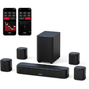 ULTIMEA 7.1ch Virtual Surround Sound Bar, Sound Bar for Smart TV with 4 Surround Speakers, Peak Power 330W, Surround Sound System for TV, App Control, TV Soundbar with Subwoofer, Opt/AUX/BT, Aura A40