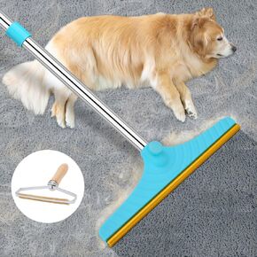 Carpet Rake for Pet Hair Removal - Reusable Pet Hair Remover, 60" Adjustable Long Handle Cat Dog Hair Removal Tool, Carpet Rake Scraper, Pet Hair Removal Brush for Rugs, Mats, Couch, Furniture