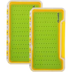 2pack Waterproof Silicone Fly Fishing Boxes Supper Slim Clear Plastic Lid Easy Grip Foam Fishing Tackle Storage (h048m green)