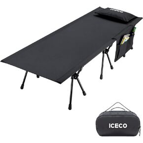 ICECO Extra Large Camping Cot for Adults, Portable Bed Sleeping Cot, Ultra-Stable Folding Bed Supports 400 Lbs, Ideal for Tent, Outdoor, Hiking, Travel, RV, Beach