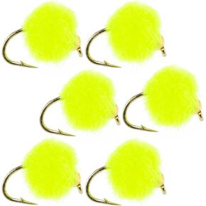 The Fly Fishing Place Bead Head Hot Chartreuse Glo Bug Egg - 6 Wet Nymph Fly Fishing Flies - Hook Size 16