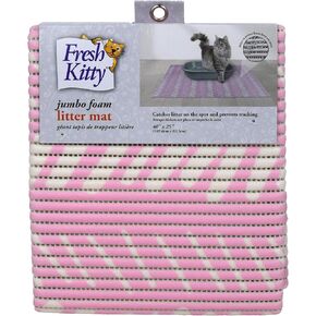 Fresh Kitty Durable XL Jumbo Foam Litter Mat – Phthalate and BPA Free, Water Resistant, Traps Litter from Box, Scatter Control, Easy Clean Mats – - Pink Dash 40" x 25"