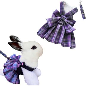 Rabbit Harness and Leash for Walking Escape Proof - Cute Skirt Mesh Breathable Bunny Vest Harness Outdoor Camping Hiking Training - Also Suit for Ferret Kittn Puppy Small Animals (X-Small,Purple)