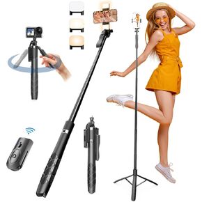 71" Tripod & Selfie Stick for iPhone, Phone Tripod Stand with Wireless Remote and LED Fill Light, Portable Selfie Stick Tripod Compatible with iPhone Android Phone, Camera, GoPro (71")