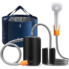 Portable Outdoor Shower, 4400 mAh Removable Rechargeable Battery, with LED Light, Battery Powered Shower Pump+Collapsible Bucket, Suitable for Hiking/Backpacking, Camping, Travel, Beach, Pet