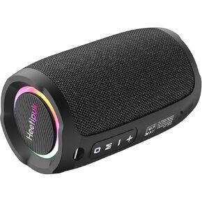 S49 Portable Speaker Wirless Bluetooth Speaker Stereo Sound with Deep Bass IPX7 Waterproof, 20W, RGB Light, Support USB TF Card for Home Outdoor Beach (Black)