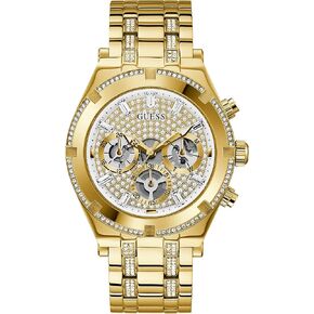 GUESS Mens Sport Multifunction 44mm Watch – Silver-Tone Stainless Steel Case with Black Skelton Dial & Bracelet