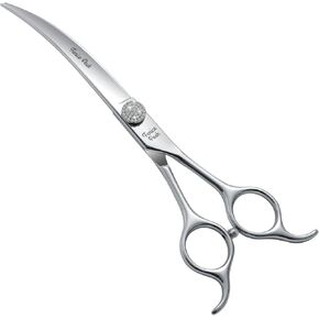 Fenice Peak 6.5‘’ Curved Thinning Dog Grooming Scissors with Jewelled Screw 440C Stainless Steel Pet Grooming Bulking Shears with Symmetrical Handle and Decorative Tail Nails Fluffy Scissors