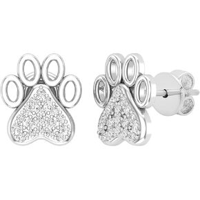 Dazzlingrock Collection Round Gemstone & White Diamond Cat's Paw Print Screwback Stud Earrings for Women in Gold & Sterling Silver