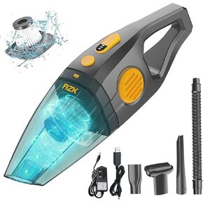 ترقية مكنسة Dust Buster المحمولة اللاسلكية القابلة لإعادة الشحن من AZHZOLSK مكانس كهربائية محمولة بقوة 12000PA-14000PA عالية الطاقة مع شاشة عرض للطاقة للسيارة والمنزل والمكتب وشعر الحيوانات الأليفة والسفر وتنظيف الاستخدام الرطب والجاف