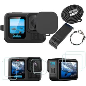 PCTC Silicone Sleeve Case for Go Pro Hero 13 Black, 6Packs Screen Protector for Hero 13&Battery Side Cover &Lens Cap& Lanyard,Accessories Kit Only for GoPro Hero 13 (Black)
