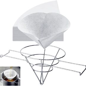 Portable folding cooking oil filter holder, 10" Chrome-Plated Steel Fryer Oil Cone Filter Holder/Stand with Filters，cooking oil filter，fryer oil filter，Deep Fryer Filter，Maple Syrup Filter Stand