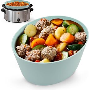Liner for Crockpot and Accessories Bundle, 6 Pc Set Includes Silicone Liner for 6-8 Quarts Crockpot, Food Storage Bag Clips, Lid Holder Compatible with Crockpots and Meat Shredders Set, Teal