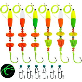 Catfish Rig Catfish Float Rigs, Catfishing Tackle Floats with Rattler Beads Snaps, Colorful Santee Cooper Rigs for Catfish Fishing 5/0 6/0 8/0 Glow in Dark Circle Hooks(6PCS)