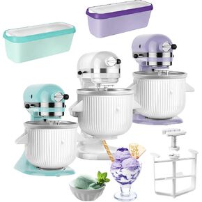 Ice Cream Maker Kitchen Aid, Food Processor Accessories Compatible with KitchenAid 4.5 & 5QT & 6QT Stand Mixers, Frozen Yogurt & Sorbet Gelato Maker for KitchenAid,2 Quart, 2 Ice Cream Molds with Lids