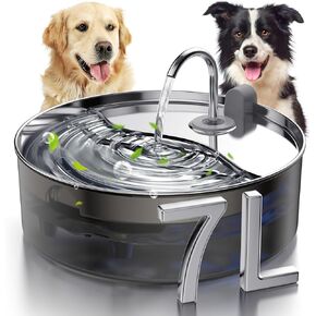 Dog Water Fountain for Large Dogs, 7L/236oz/1.8Gal Pet Water Fountain with Stainless Steel Water Tray & Faucet, Automatic Dog Water Dispenser with Ultra-Quiet Pump, Multi-Filtration System