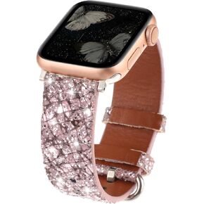 Glitter Leather Compatible with Apple Watch Bands 38mm 40mm 41mm,Bling Bands Leather Luxury Shiny Sparkle Women Strap Wristbands Replacement for iWatch Series 6 5 4 3 2 1