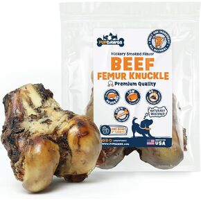 Dog-Bones-for-Aggressive-Chewers | 6" Hickory Smoked Flavor Femur Knuckle | Dog-Bones-for-Large-Dog | All Natural Dog Bone Treats Made in The USA (Single Bone)
