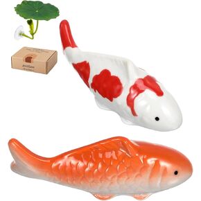 Ceramic Floating Koi Fish【China Glaze Craftsmanship】 2PCS Ceramic Floating Fish Koi Fish Statue for Koi Pond Fountain Birdbath Fake Aquarium Decor